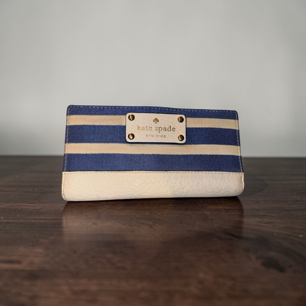 Kate Spade Southport Avenue Stacy Wallet - Blue White Stripe - Matches Cora Bag - Picture 7 of 7